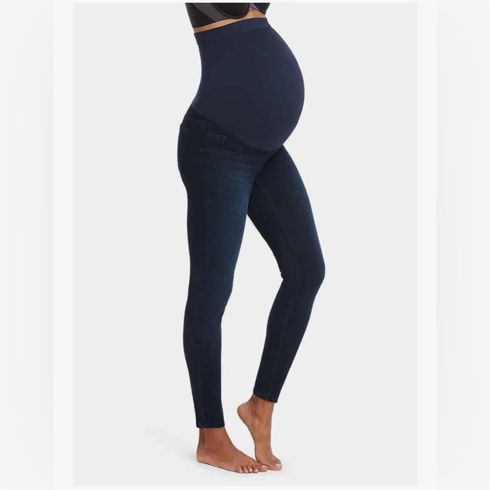SPANX Maternity Skinny Jeans Jeggings L Dark Wash Over-Belly Panel Stretch Denim